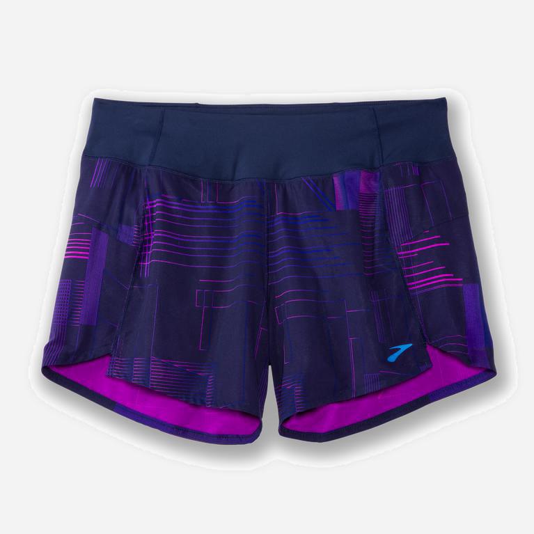 Brooks Chaser 5 Australia - Women's Running Shorts - Matrix Navy Print/Purple (234810-JPT)